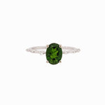 Minimalist Green Tsavorite Ring with All Natural Diamond Accents in Solid 14k White Gold | Dainty | Green Garnet | January Birthstone