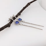 Classy Blue Tanzanite Dangle Earrings w Natural Diamond Accents in Solid 14k White Gold | Round 6mm | Push Back | December Birthstone
