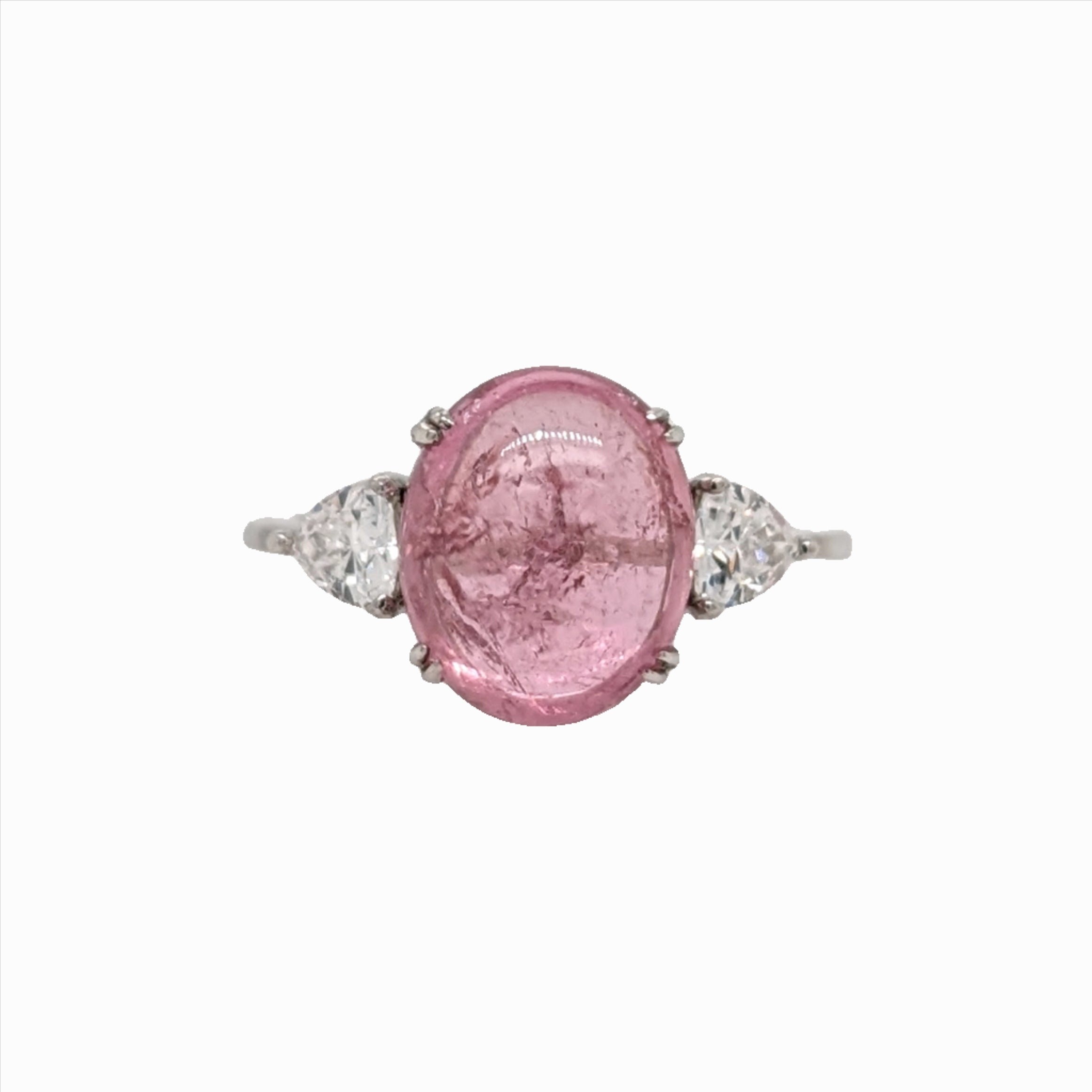 Statement Rings-Bubblegum Pink Tourmaline Ring w Lab Diamond Accents in Solid 14K White Gold | Oval 11x9mm | Pink Gemstone Ring | Statement | - NNJGemstones