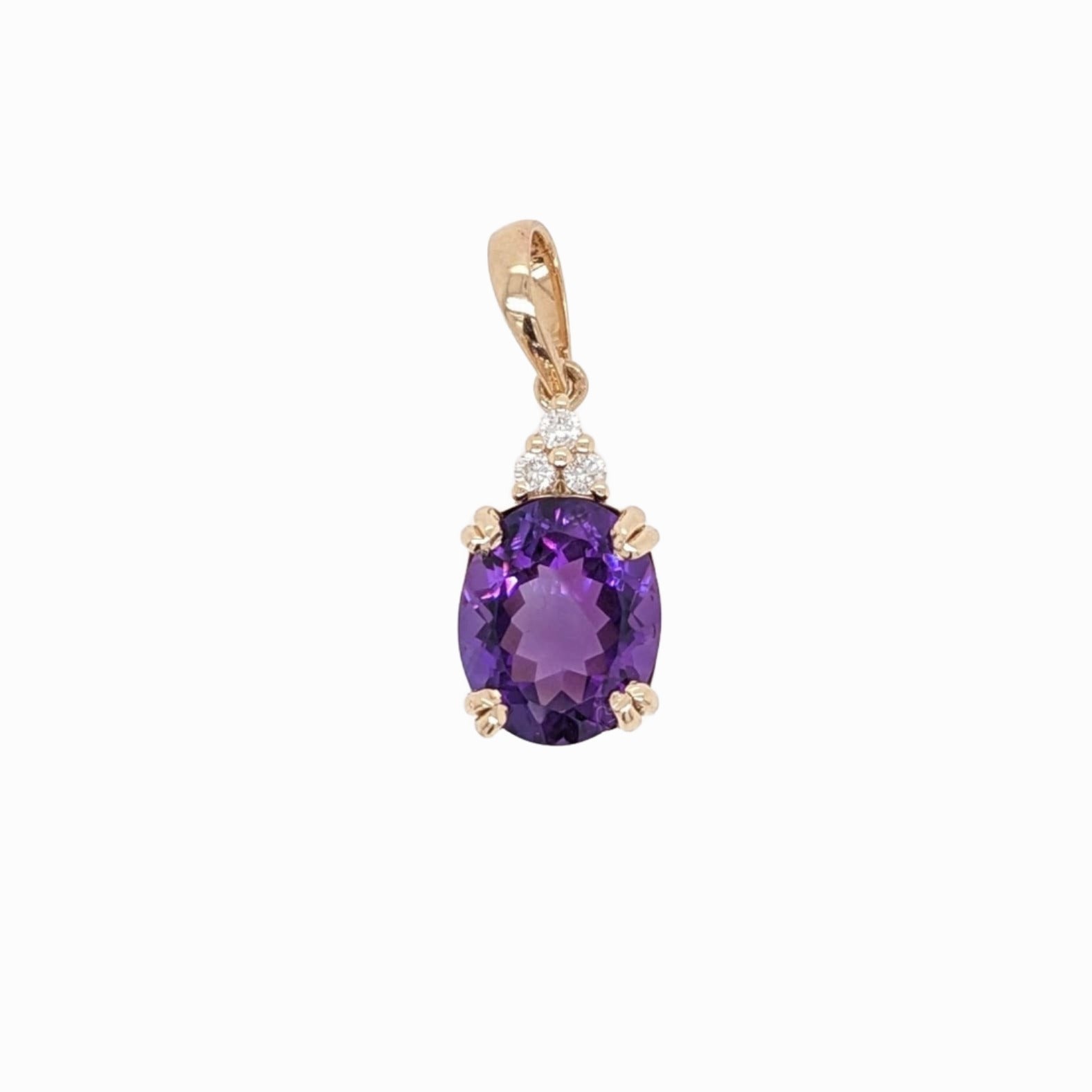 Classic Amethyst Pendant in Solid 14K White Gold with Natural Diamond Accents | Oval 11x9mm | February Birthstone | Daily Wear | Purple Gem
