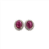 Sunburst Red Ruby Studs in 14k Solid White Gold with Natural Diamond Accents | Oval 9x7mm | July Birthstone | Dainty Studs | Halo |