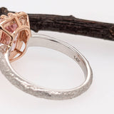 Nature Inspire Pink Morganite Ring with All Natural Diamond Accents in Halo in Solid 14K White and Rose Gold | Emerald Cut 10x8mm