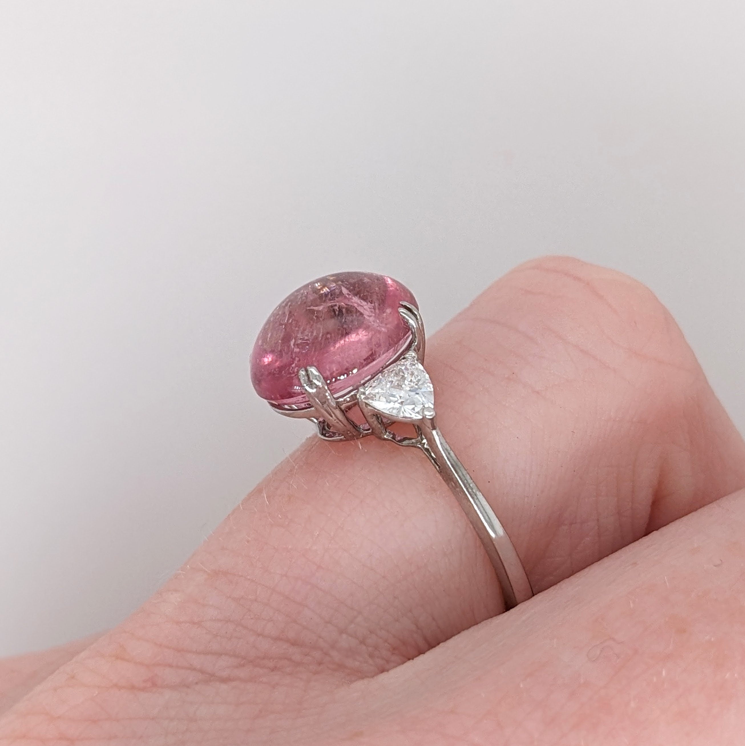 Statement Rings-Bubblegum Pink Tourmaline Ring w Lab Diamond Accents in Solid 14K White Gold | Oval 11x9mm | Pink Gemstone Ring | Statement | - NNJGemstones