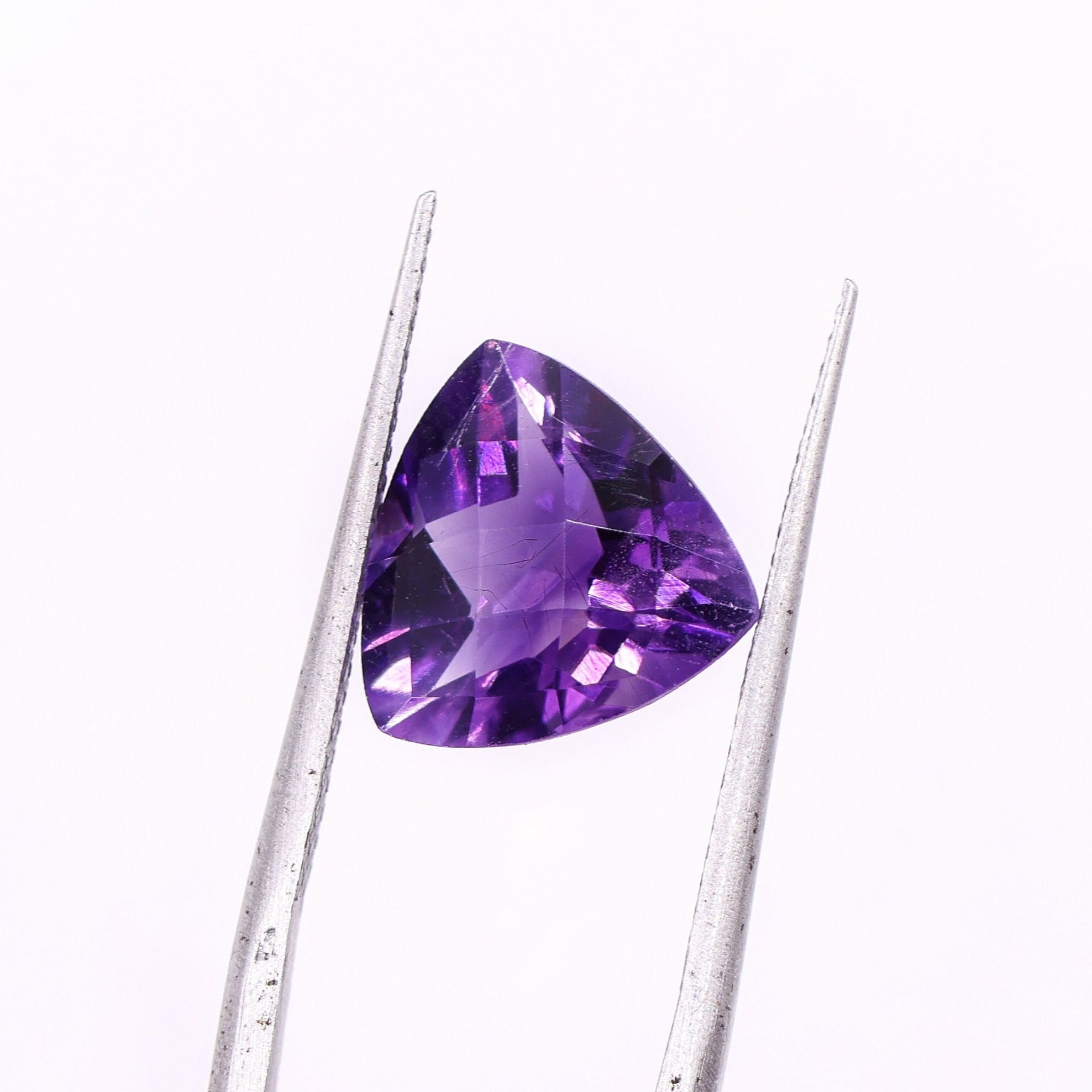 Gemstones-Deep Purple Amethyst Checker Topped Loose Gemstones || Trillion 5mm 9mm 10mm 11mm || Zambian Amethyst || February Birthstone || - NNJGemstones