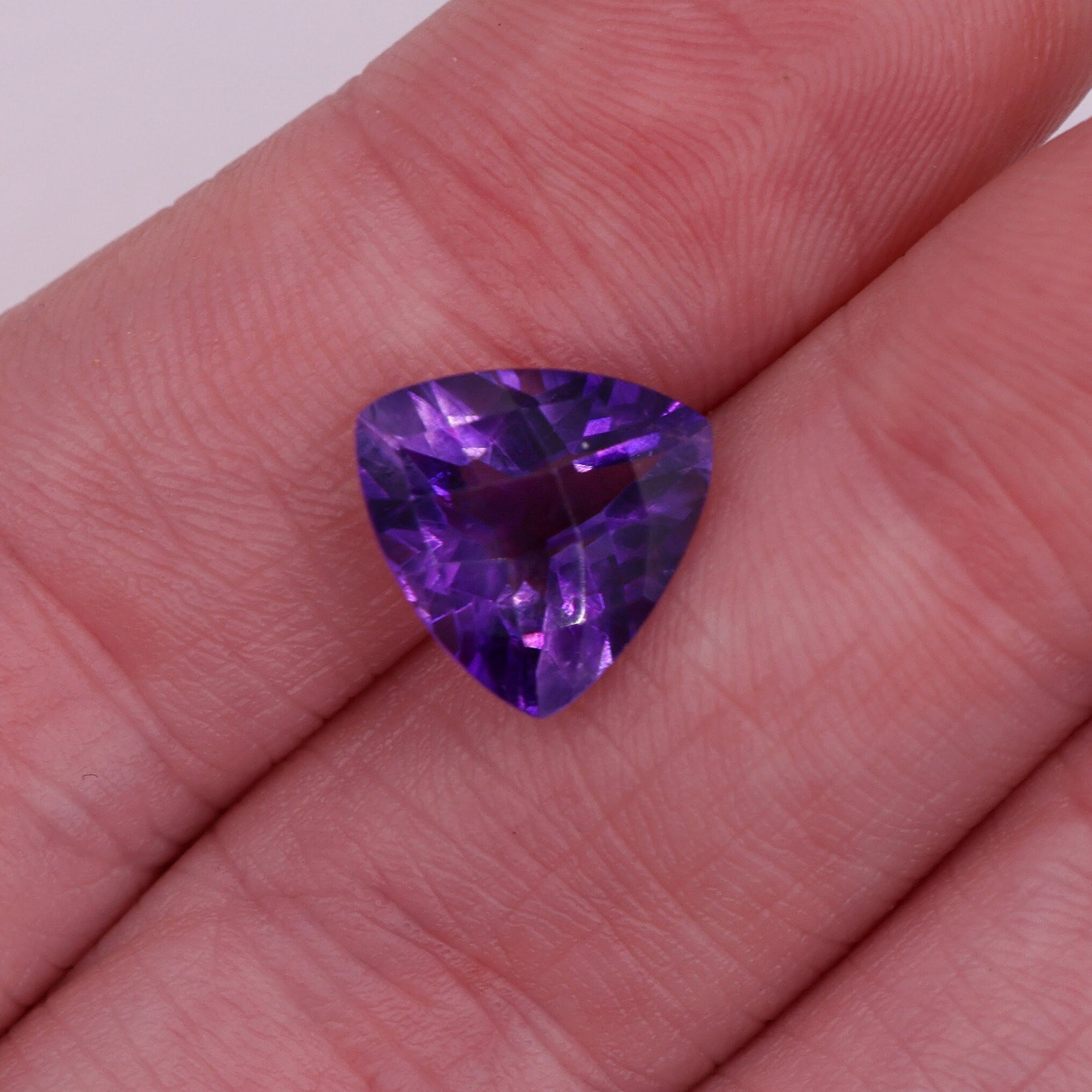 Gemstones-Deep Purple Amethyst Checker Topped Loose Gemstones || Trillion 5mm 9mm 10mm 11mm || Zambian Amethyst || February Birthstone || - NNJGemstones