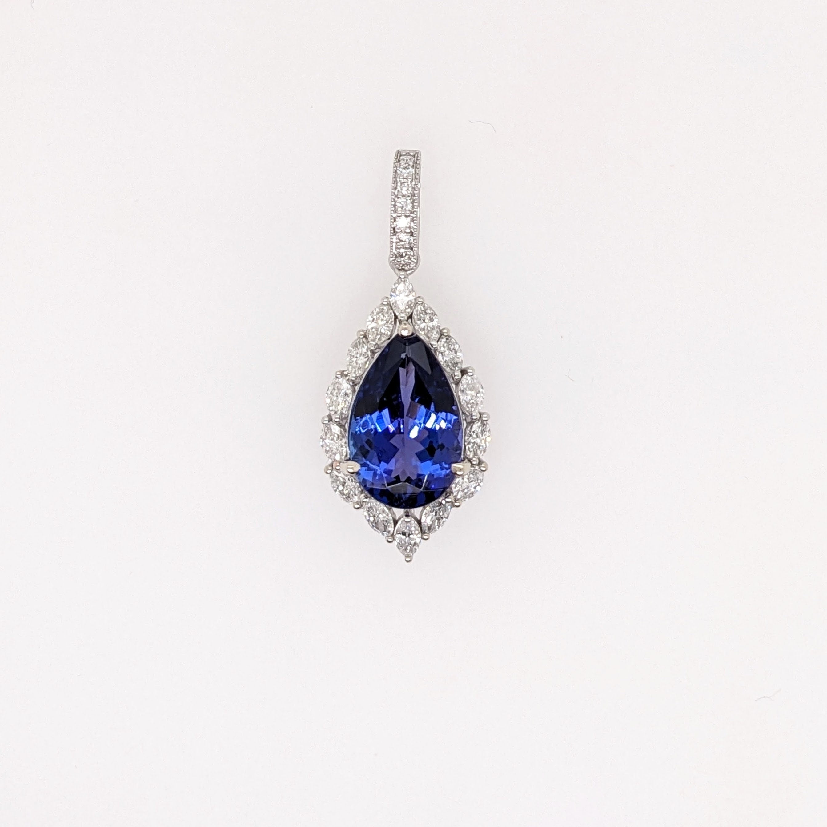Stunning Deluxe Tanzanite Pendant in Solid 14K White Gold with Natural Diamond Accents | Pear 12.7x8.5mm | December Birthstone | Necklace |
