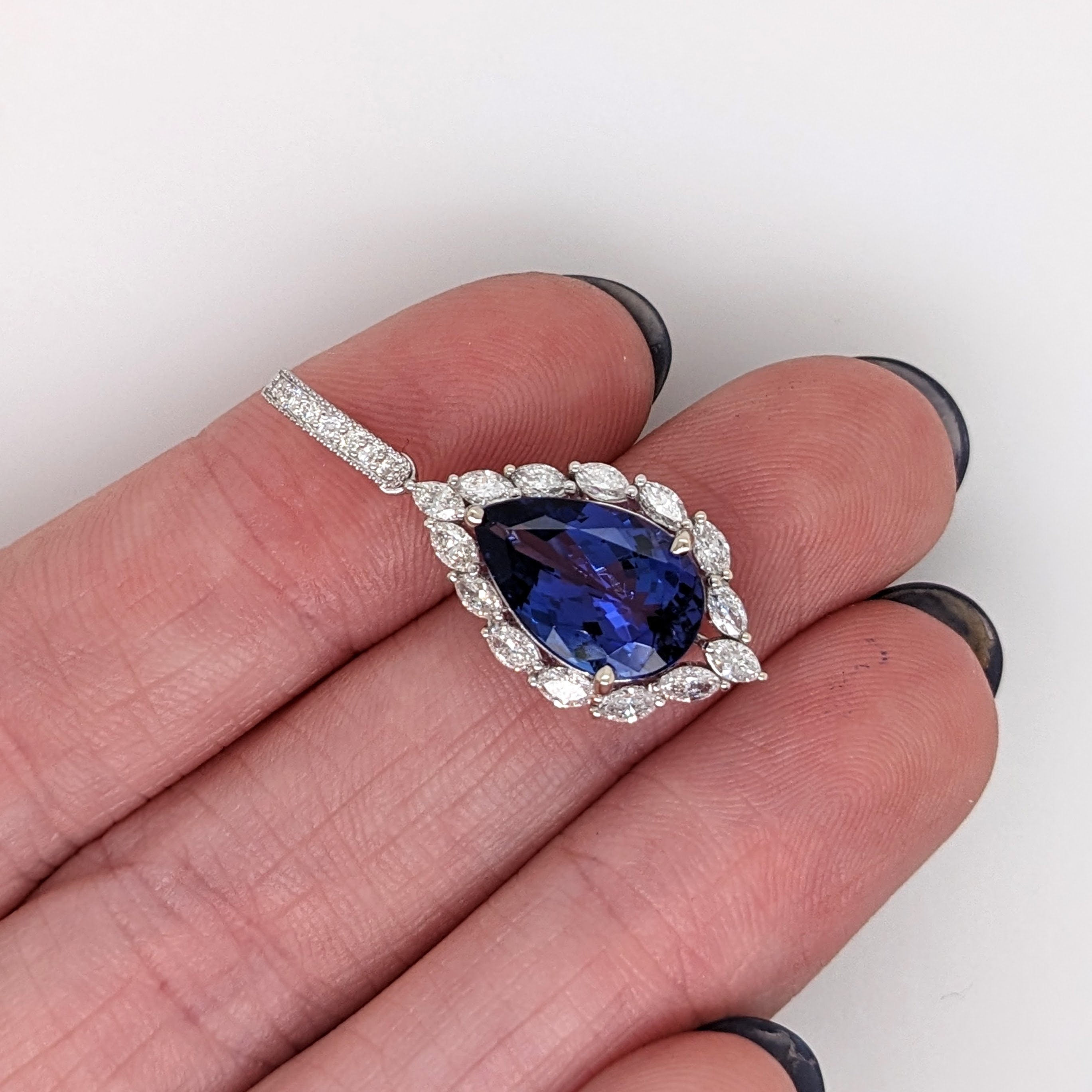 Stunning Deluxe Tanzanite Pendant in Solid 14K White Gold with Natural Diamond Accents | Pear 12.7x8.5mm | December Birthstone | Necklace |
