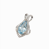 Unique Aquamarine Pendant in Solid 14k White Gold w Natural Diamond Halo || Pear Shape 16x8.5mm || March Birthstone ||