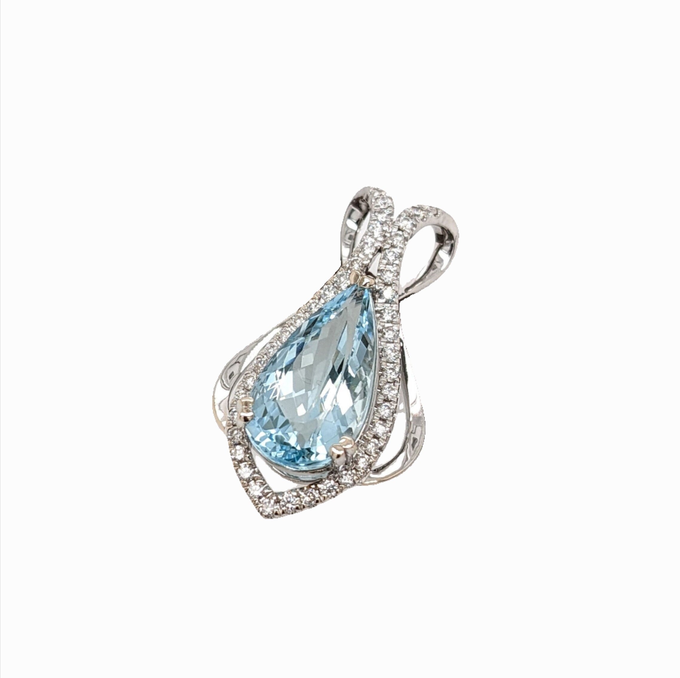 Unique Aquamarine Pendant in Solid 14k White Gold w Natural Diamond Halo || Pear Shape 16x8.5mm || March Birthstone ||