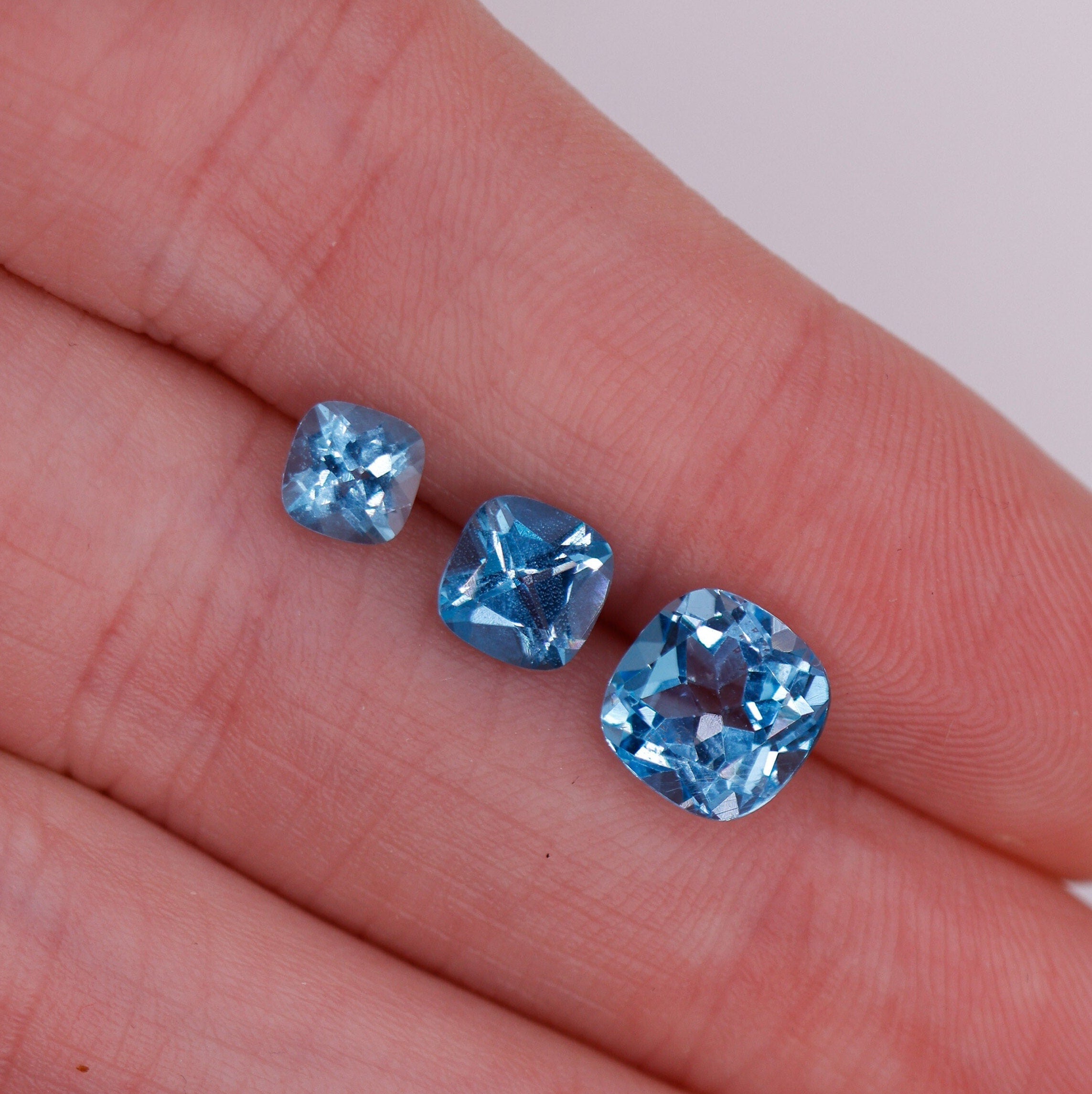 Gemstones-Swiss Blue Topaz Natural Gemstone ||| Cushion Cut| 5, 6, 8mm || December Birthstone || Swiss Topaz || Loose Gemstone || Customize || - NNJGemstones