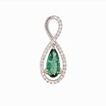 Pendants-Beautiful Green Tourmaline Pendant in Solid 14K White Gold with Natural Diamond Accents || Pear Shape 11x5mm || October Birthstone || - NNJGemstones