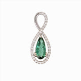Pendants-Beautiful Green Tourmaline Pendant in Solid 14K White Gold with Natural Diamond Accents || Pear Shape 11x5mm || October Birthstone || - NNJGemstones