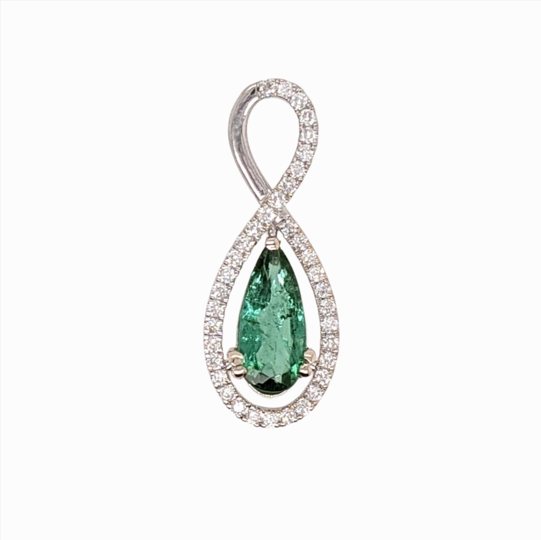 Pendants-Beautiful Green Tourmaline Pendant in Solid 14K White Gold with Natural Diamond Accents || Pear Shape 11x5mm || October Birthstone || - NNJGemstones