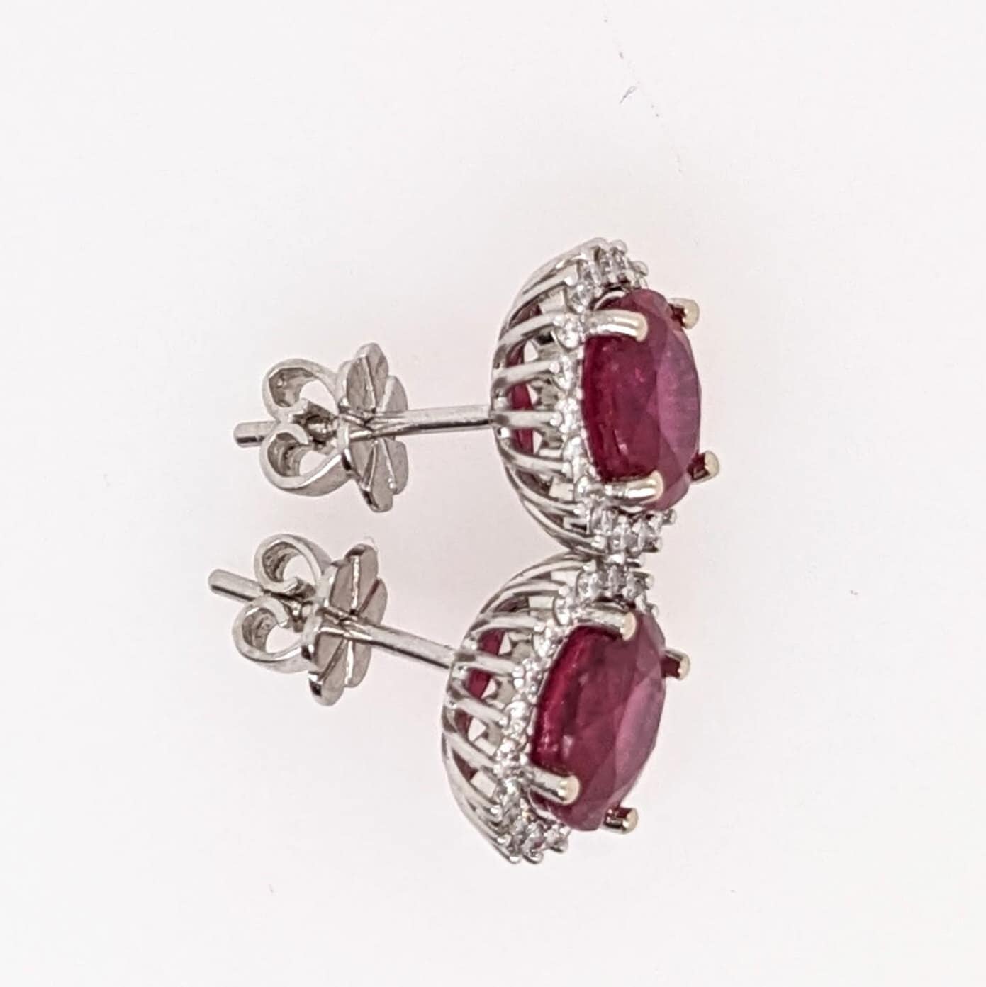 Dangle & Drop Earrings-Beautiful Red Ruby Studs in 14k Solid White Gold with a Natural Diamond Halo | Round | July Birthstone | Dainty Studs - NNJGemstones