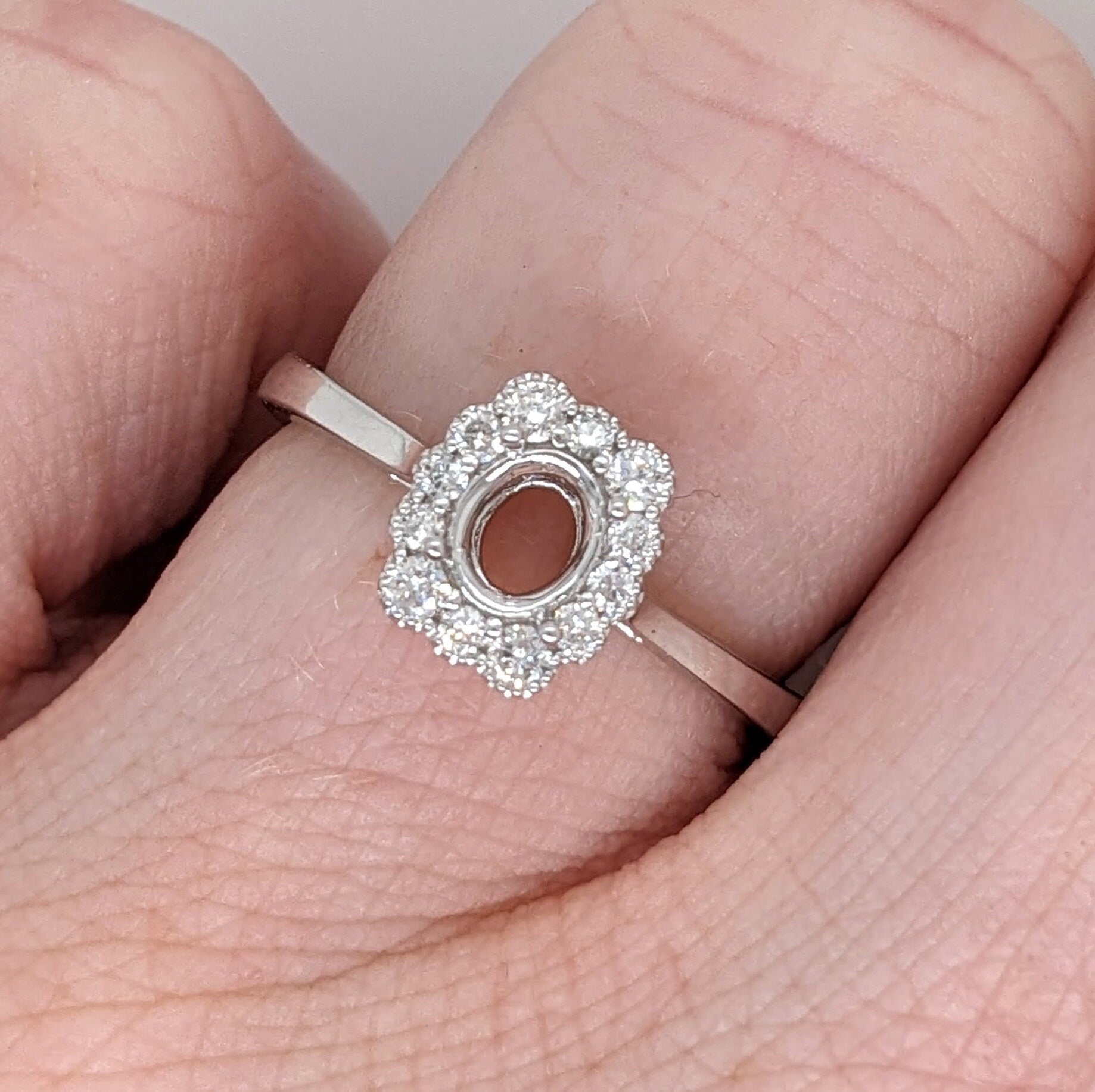 Rings-Oval Ring Semi Mount in Solid 14k White, Yellow or Rose Gold with Natural Diamond Accents | Oval 5x4.5mm | Gemstone Setting | Customizable - NNJGemstones