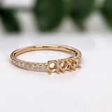 Stackable Rings-Simple East West Oval Shape Ring Semi Mount in Solid 14K or 18K White, Yellow or Rose Gold | Round 3mm | Gemstone | Stone Setting - NNJGemstones