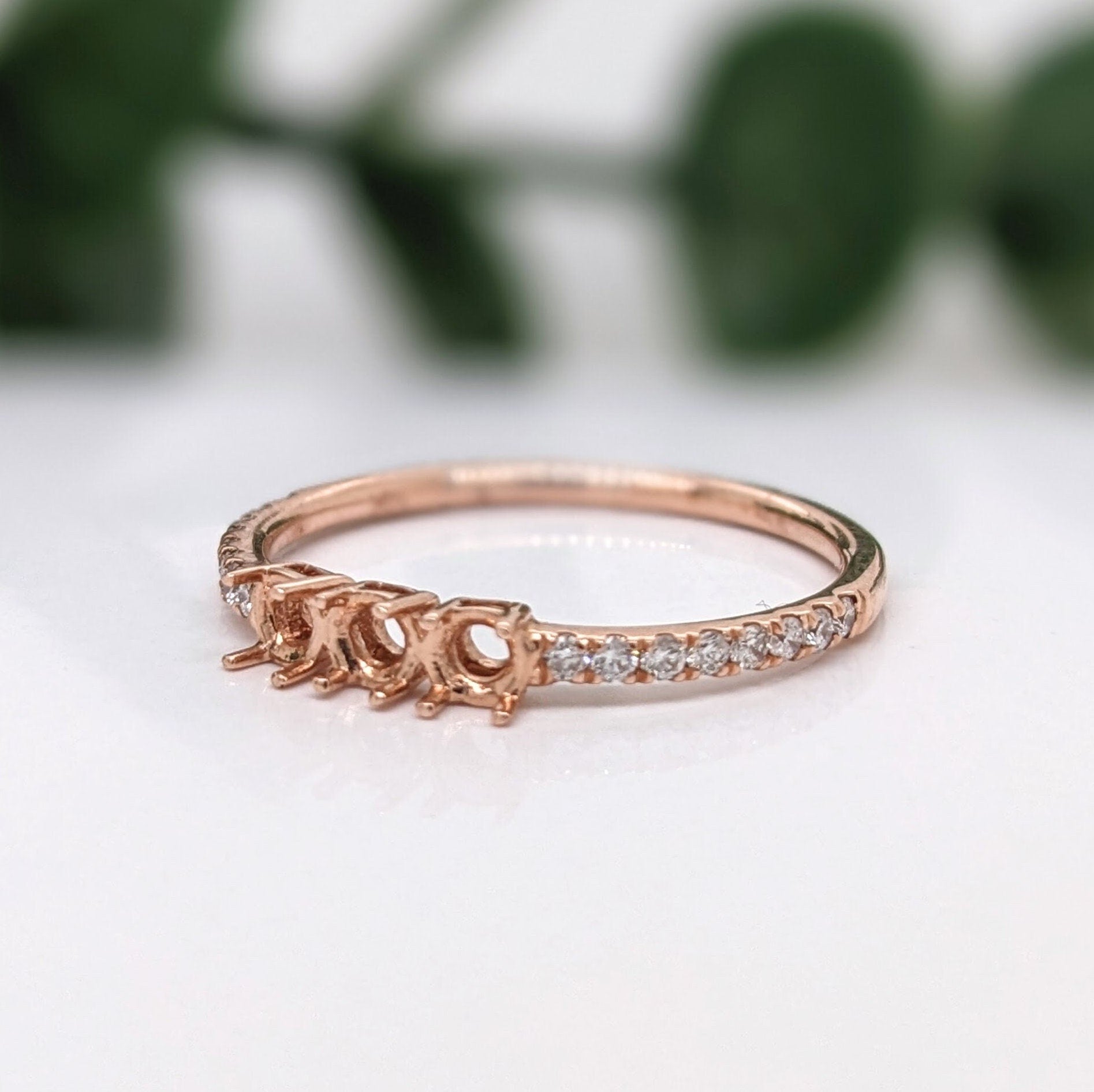 Stackable Rings-Simple East West Oval Shape Ring Semi Mount in Solid 14K or 18K White, Yellow or Rose Gold | Round 3mm | Gemstone | Stone Setting - NNJGemstones