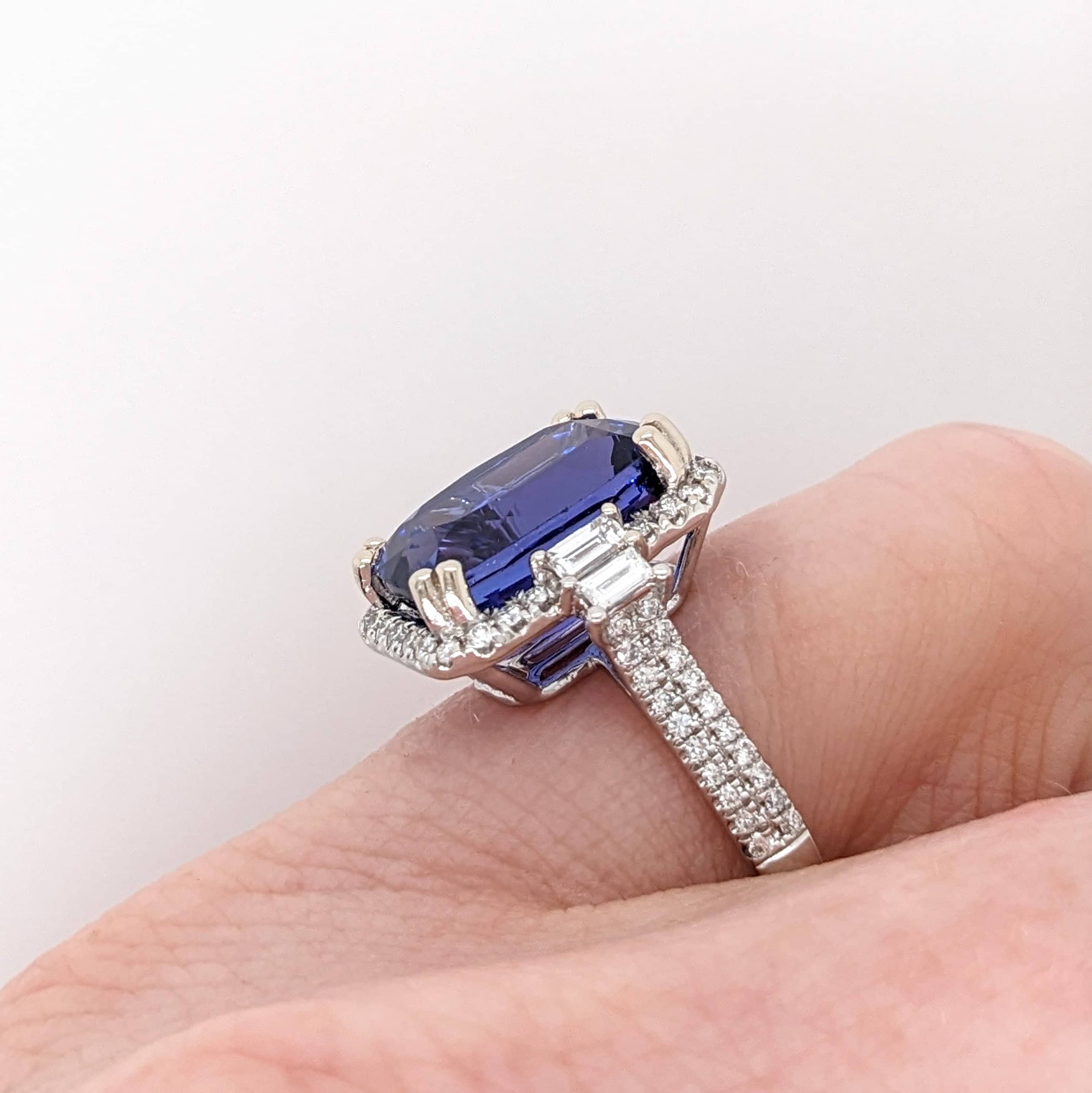 Statement Rings-6.5carat Tanzanite AAAA color in 14k Solid White Gold w Natural Diamonds || Cushion Cut 12x8mm || December Birthstone || Customizable || - NNJGemstones