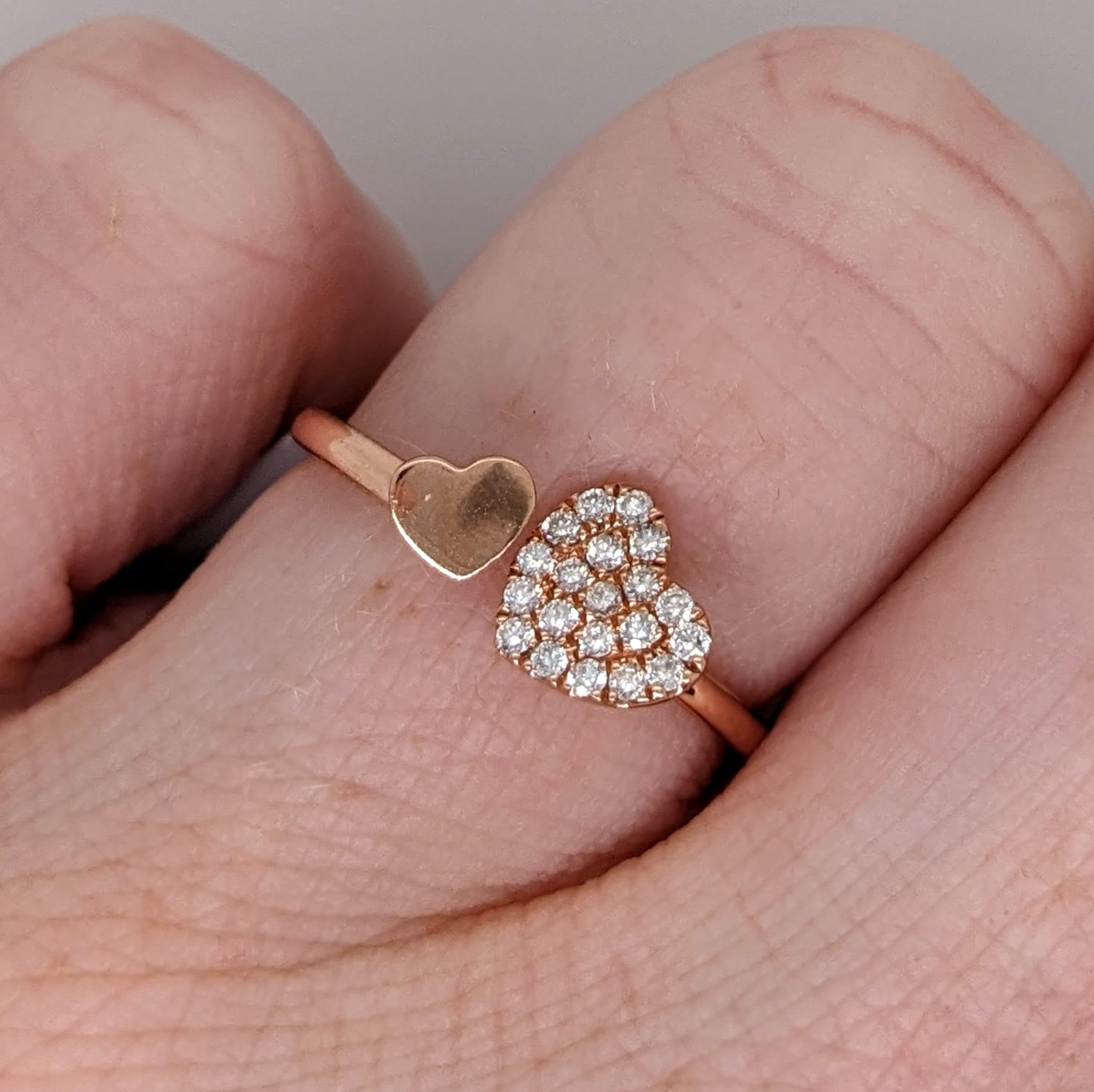 Stackable Rings-Cute Double Heart Open Band in Solid 14k Rose Gold || Round Diamonds || Valentines Day || Natural Diamonds || Stackable || Minimalistic || - NNJGemstones