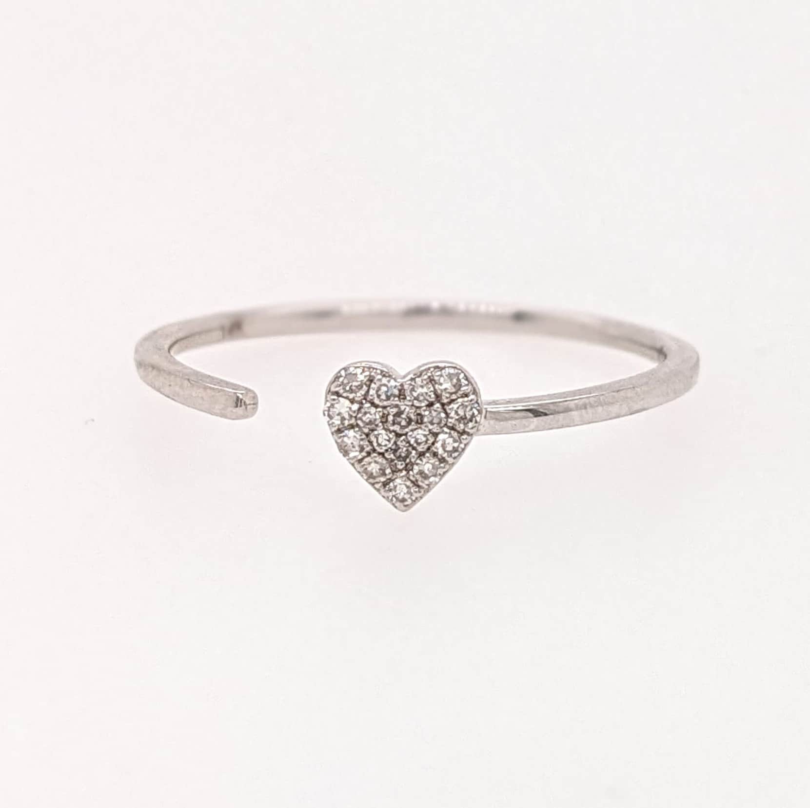 Stackable Rings-Cute Open Heart Band w Natural Diamond Accents in Solid 14k White Gold || Round Diamonds || Natural Diamonds || Stackable || Minimalistic || - NNJGemstones