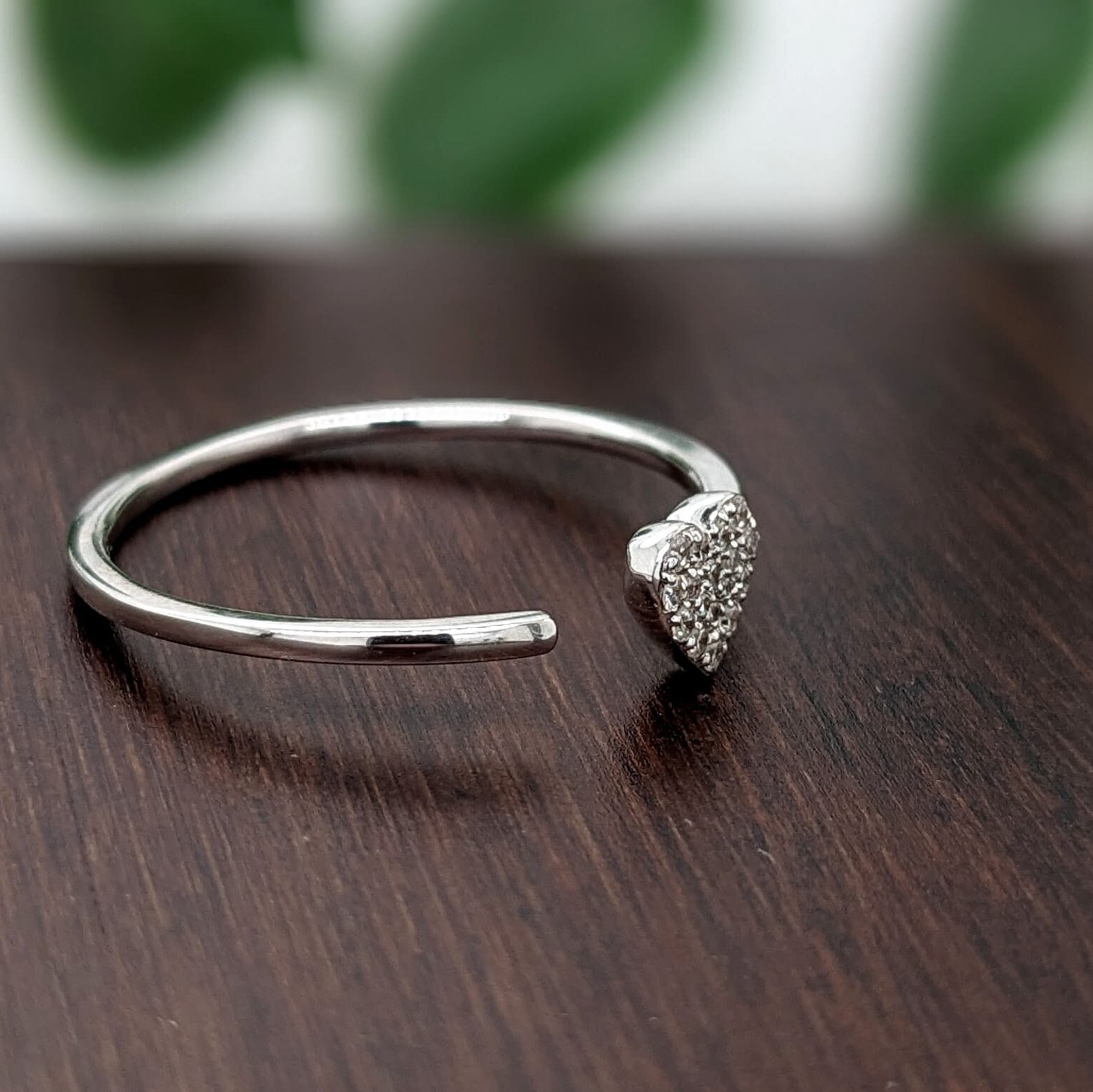 Stackable Rings-Cute Open Heart Band w Natural Diamond Accents in Solid 14k White Gold || Round Diamonds || Natural Diamonds || Stackable || Minimalistic || - NNJGemstones