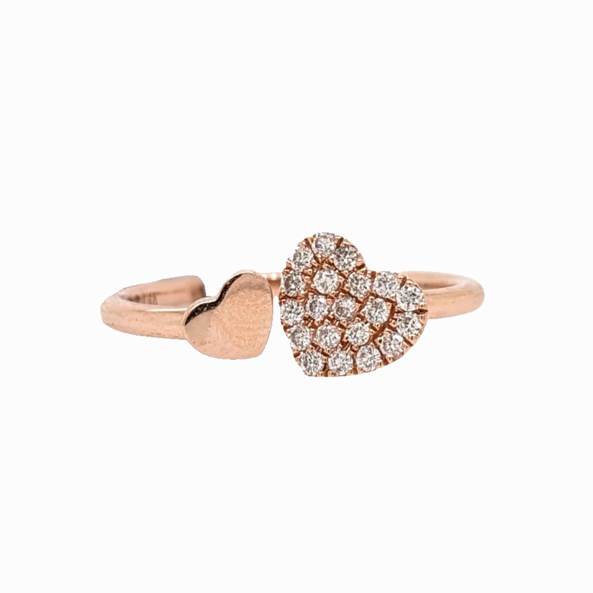 Stackable Rings-Cute Double Heart Open Band in Solid 14k Rose Gold || Round Diamonds || Valentines Day || Natural Diamonds || Stackable || Minimalistic || - NNJGemstones