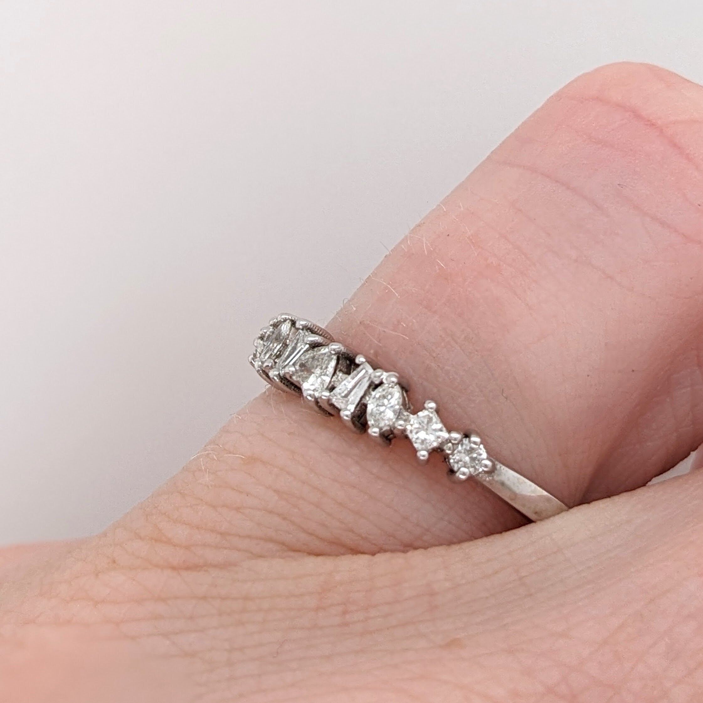 Stackable Rings-Unique Natural Diamond Ring in Solid 14k White Gold || Mixed Shape Diamonds || Customizable || Natural Diamonds || Stackable || - NNJGemstones