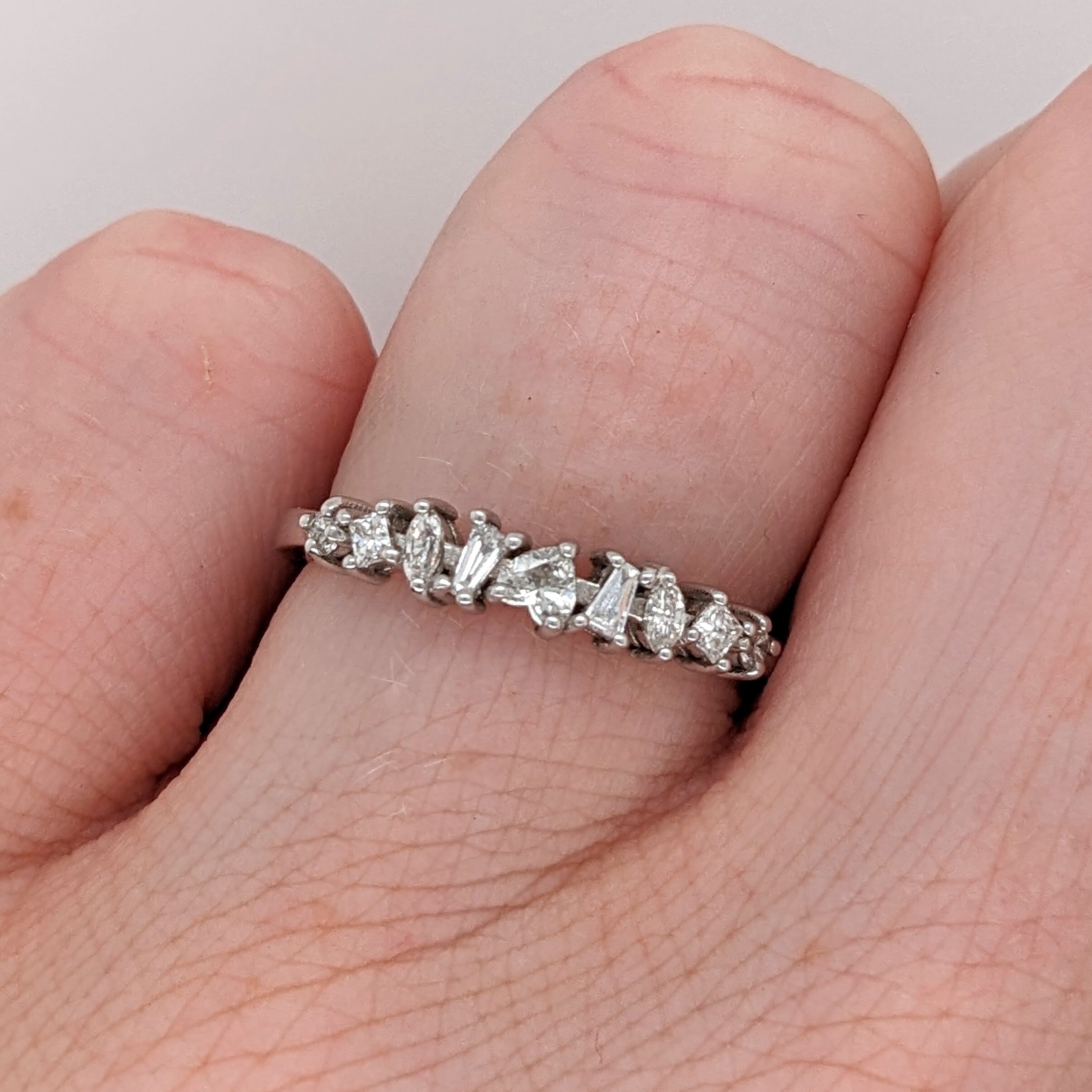 Stackable Rings-Unique Natural Diamond Ring in Solid 14k White Gold || Mixed Shape Diamonds || Customizable || Natural Diamonds || Stackable || - NNJGemstones